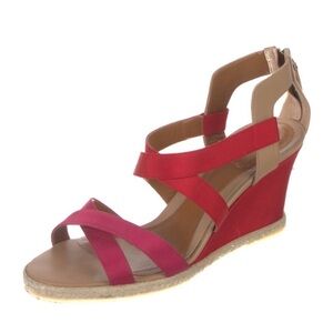 Fendi Red and Tan Strappy Wedge Sandals